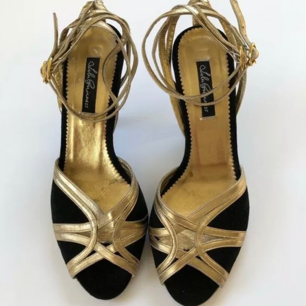 Lulu Guiness Vintage Inspired Black and Gold Heels size 37.5